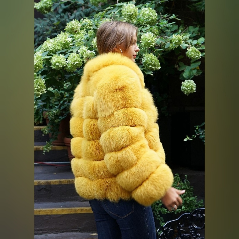 Yellow Fox Fur Jacket - Picture 3 of 5